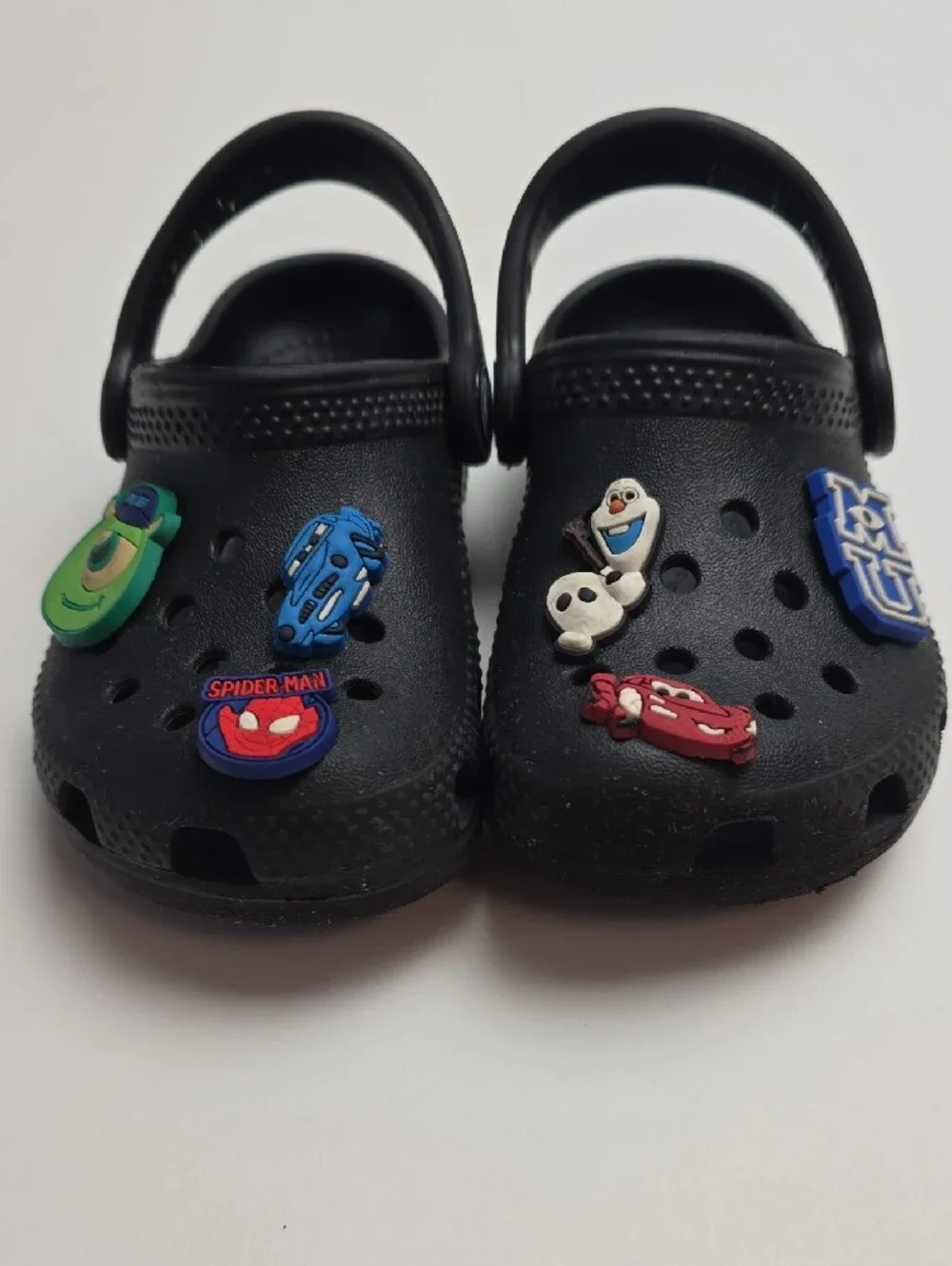 Kids Black Clog Shoes with Fun Pixar Charms Size C7